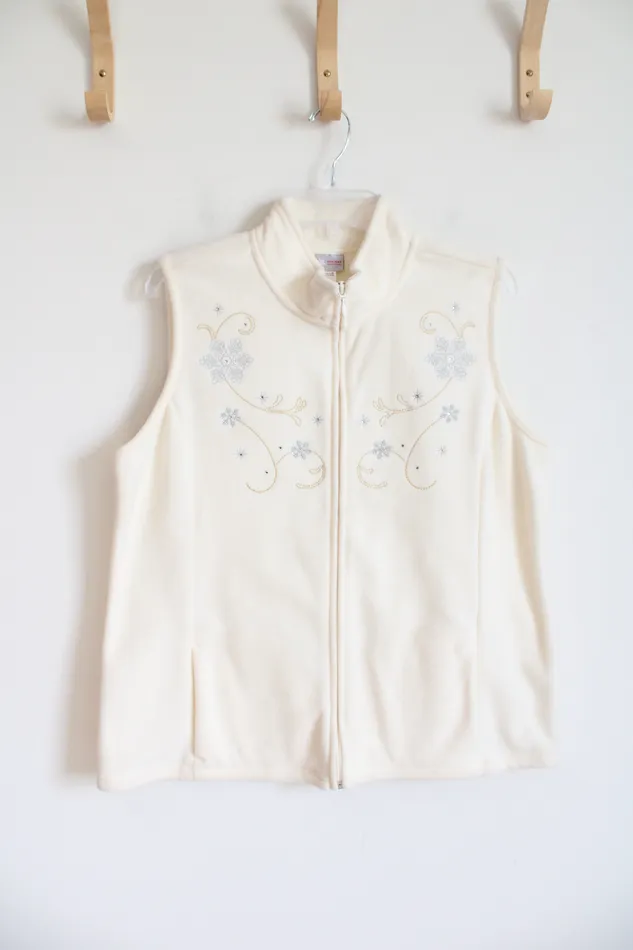 Holiday Editions Holiday Editions OffWhite Silver Snowflake Fleece Vest L Rings