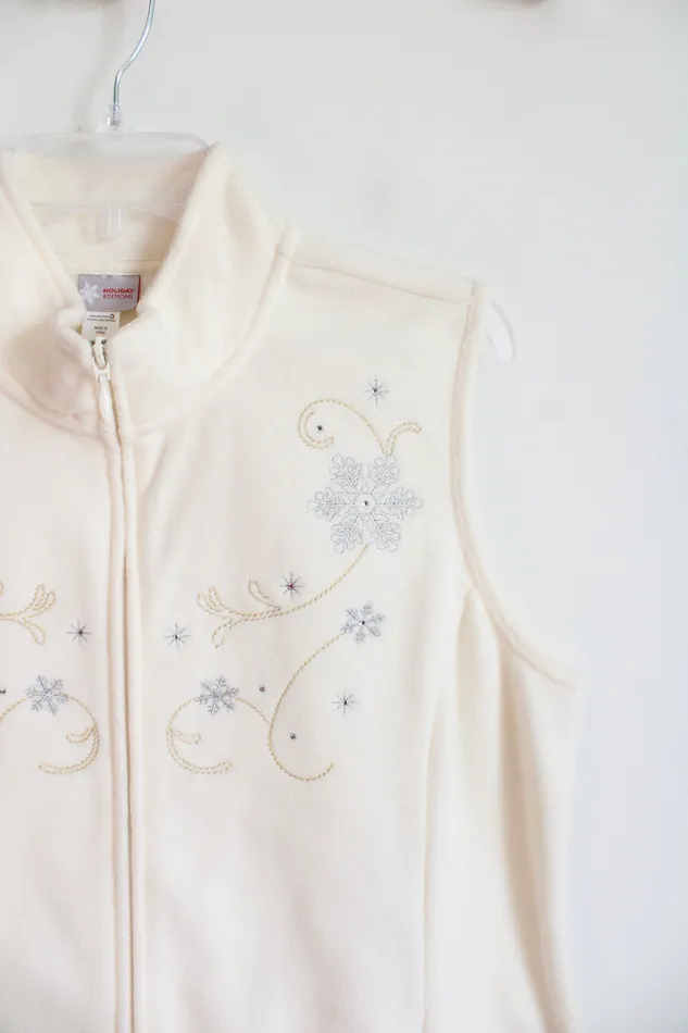 Holiday Editions Holiday Editions OffWhite Silver Snowflake Fleece Vest L Rings
