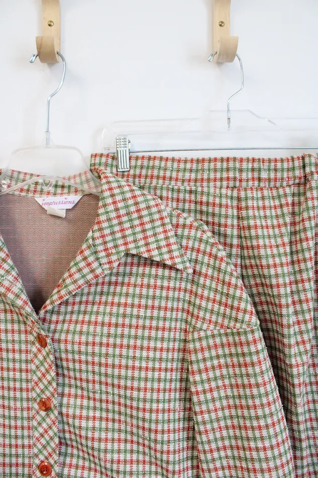 Impressions Vintage Green Orange Plaid 2Piece Pant Suit Set 1718 Impressions Earrings