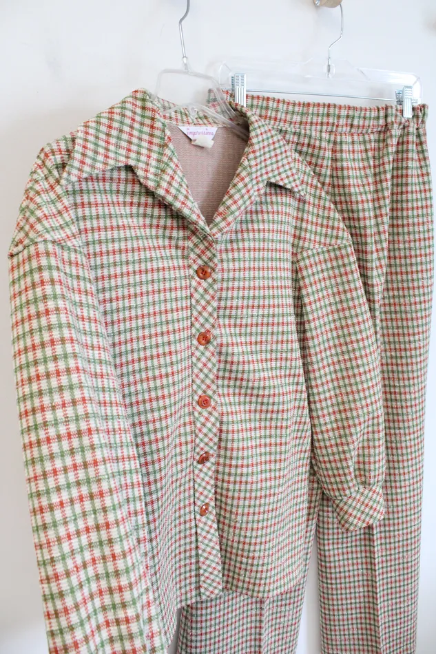 Impressions Vintage Green Orange Plaid 2Piece Pant Suit Set 1718 Impressions Earrings