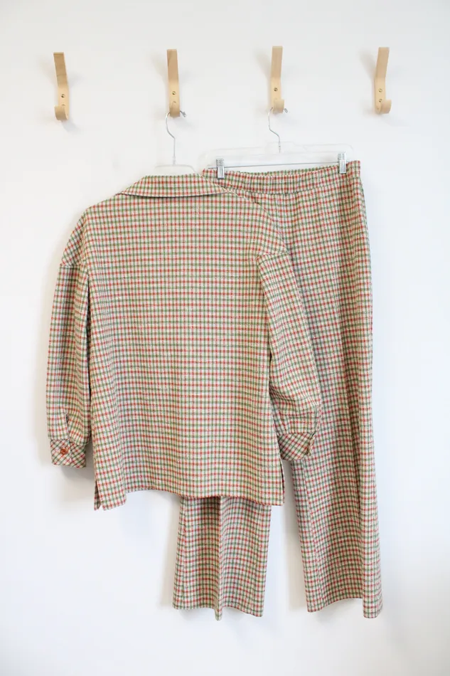 Impressions Vintage Green Orange Plaid 2Piece Pant Suit Set 1718 Impressions Earrings