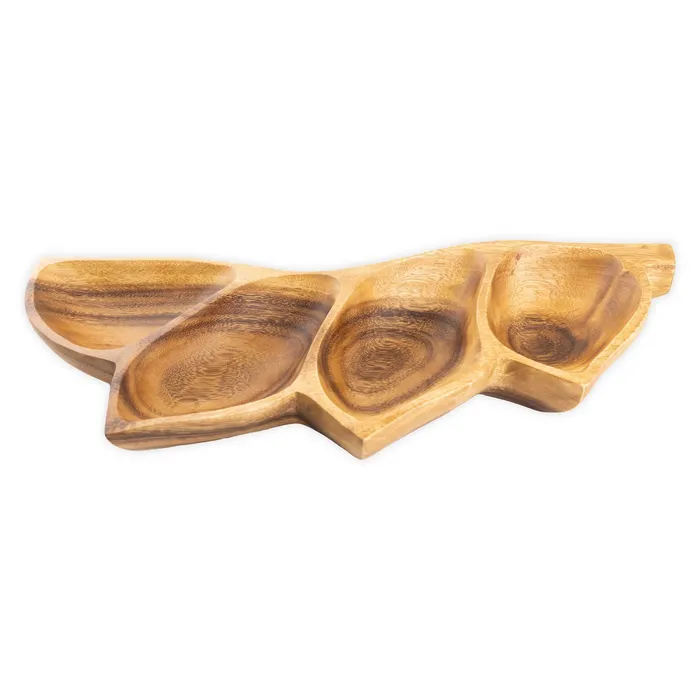 ISLANDERGRP Necklaces 4Compartment Bird of Paradise Acacia Wood Tray