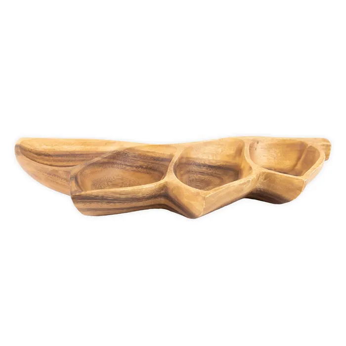 ISLANDERGRP Necklaces 4Compartment Bird of Paradise Acacia Wood Tray