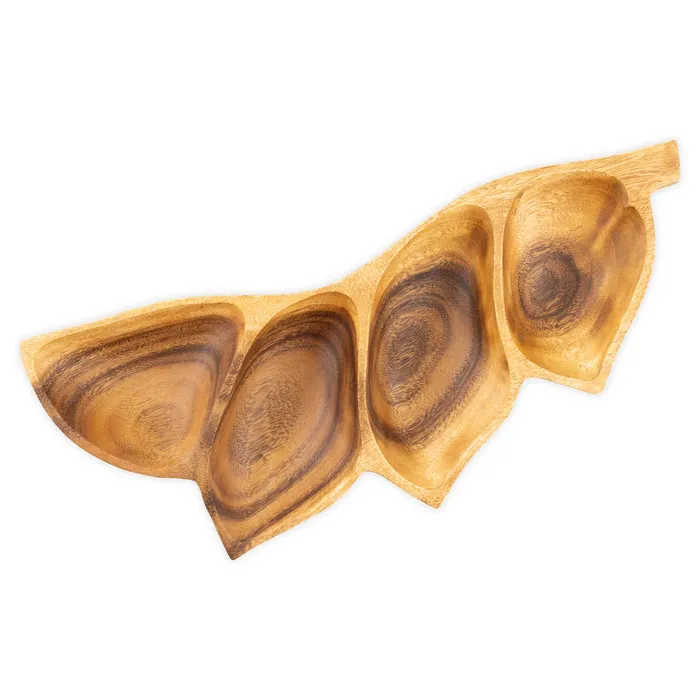 ISLANDERGRP Necklaces 4Compartment Bird of Paradise Acacia Wood Tray