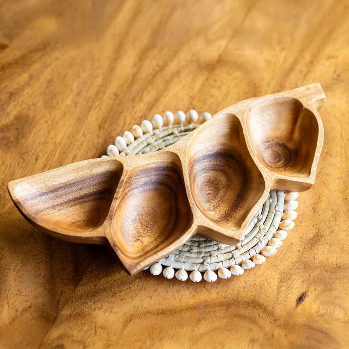 ISLANDERGRP Necklaces 4Compartment Bird of Paradise Acacia Wood Tray