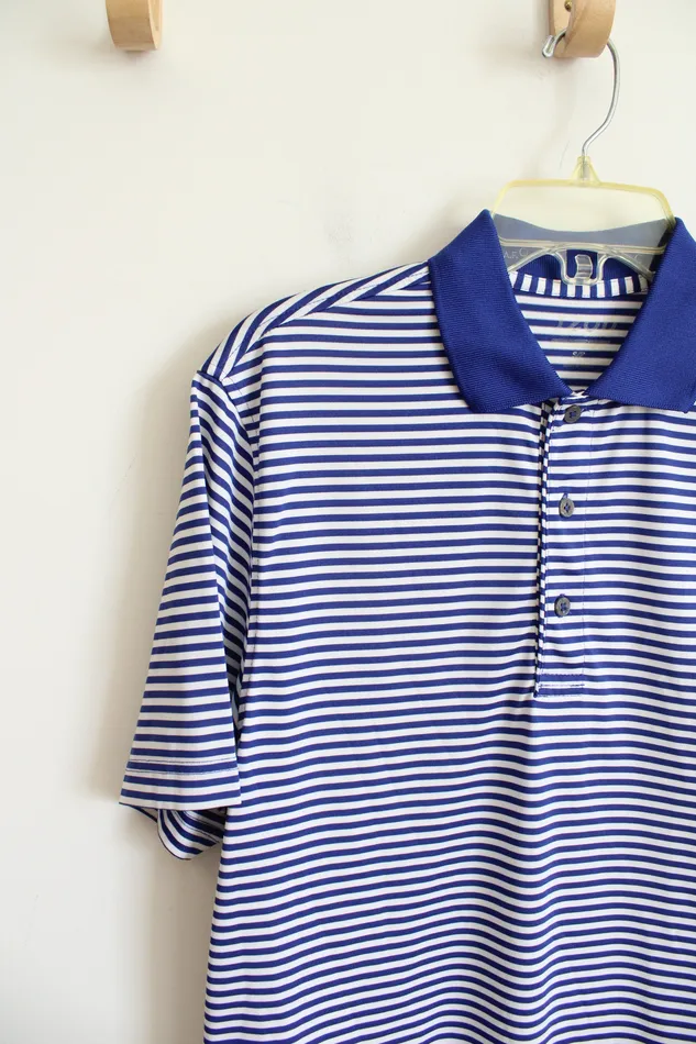 Izod Rings Izod Blue White Striped Polo Shirt S