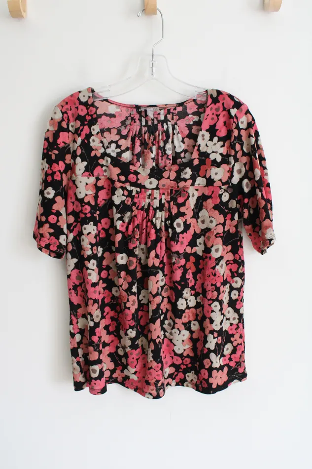JJill Pink Black Floral Top L JJill Rings