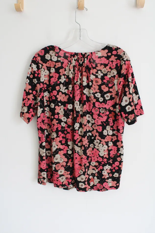 JJill Pink Black Floral Top L JJill Rings
