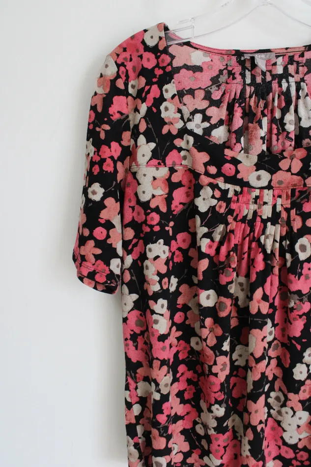 JJill Pink Black Floral Top L JJill Rings