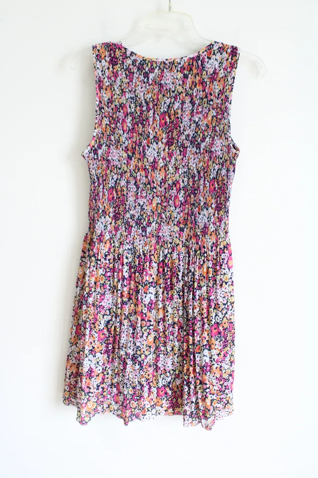 Jane Delancey Pink Blue Chiffon Pleated Floral Dress M Jane Delancey Rings