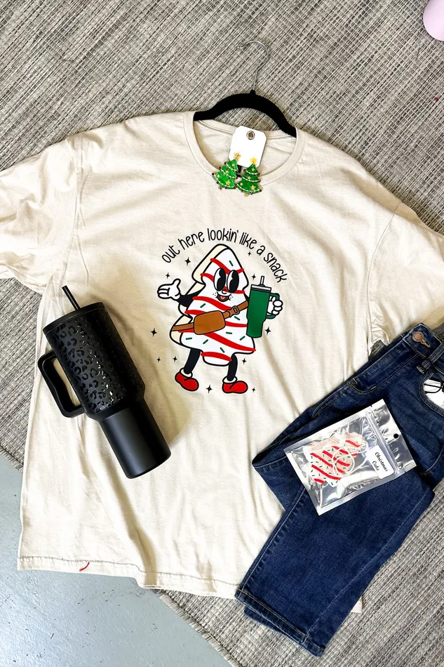 JL Franklins Earrings Lookin Like A Snack Graphic Tee Sand