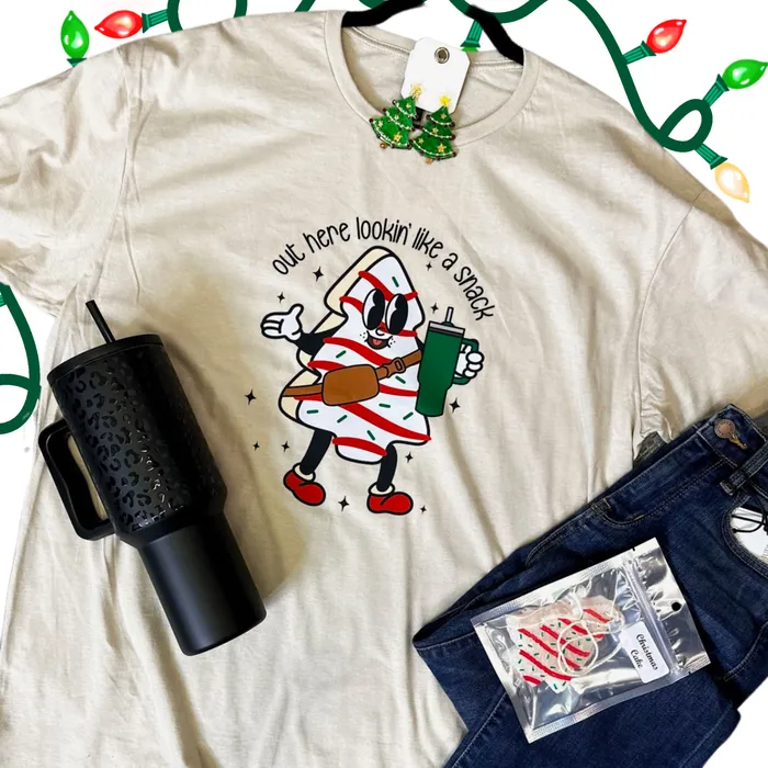 JL Franklins Earrings Lookin Like A Snack Graphic Tee Sand