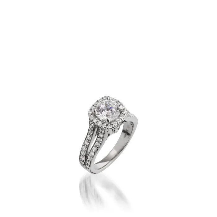 John Atencio Chiffon Round White Gold Engagement Ring Rings