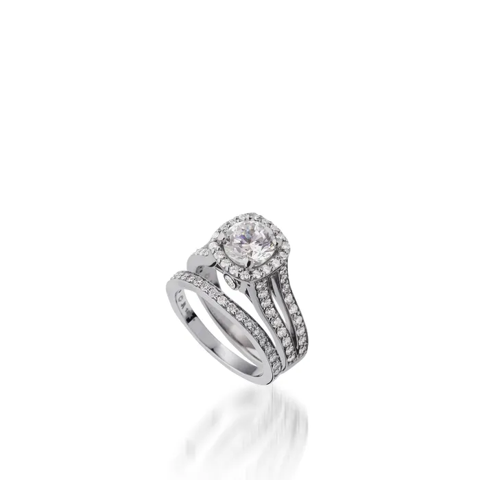 John Atencio Chiffon Round White Gold Engagement Ring Rings