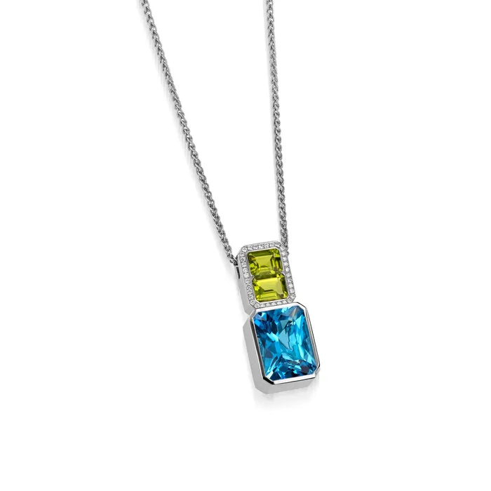 John Atencio Necklaces Signature Blue Topaz Peridot and Pave Diamond Pendant Necklace John Atencio Necklaces Signature Blue Topaz Peridot and Pave Diamond Pendant Necklace