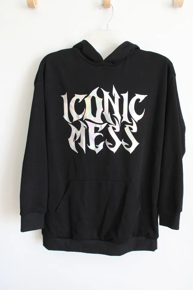 Jubilee Thrift Cider Iconic Mess Black Graphic Oversized Hoodie XS Rings