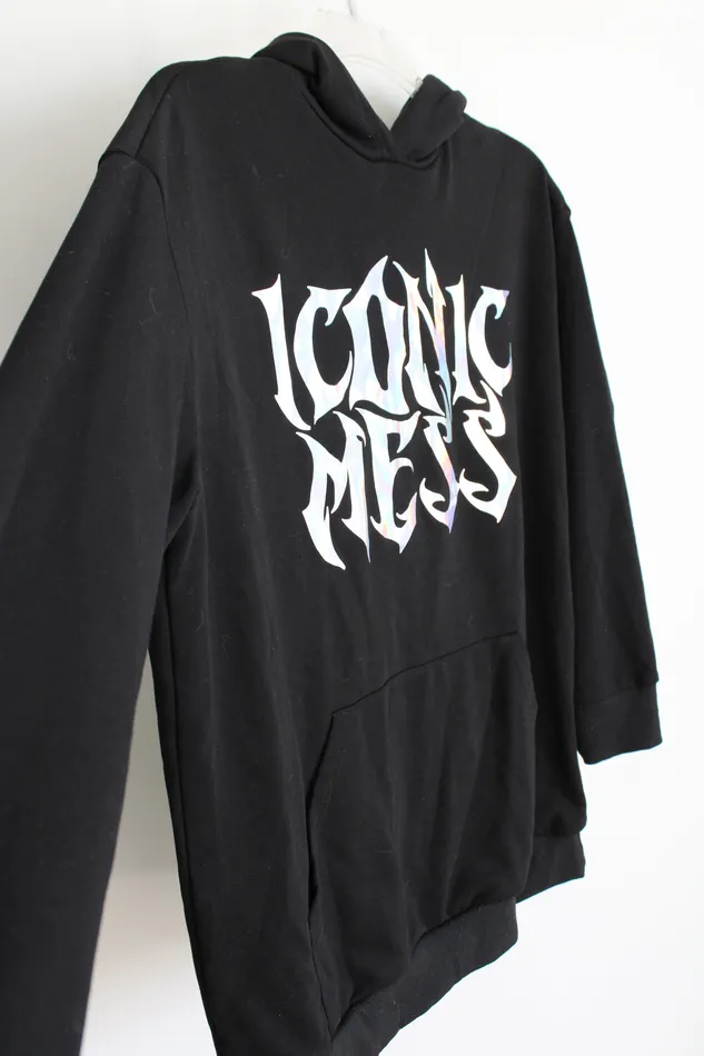 Jubilee Thrift Cider Iconic Mess Black Graphic Oversized Hoodie XS Rings