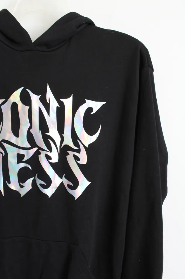 Jubilee Thrift Cider Iconic Mess Black Graphic Oversized Hoodie XS Rings