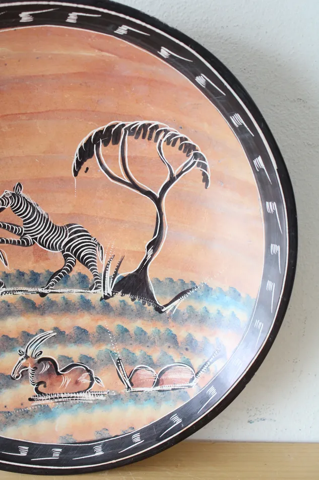 Jubilee Thrift Earrings Hand Painted African Safari Large Bowl