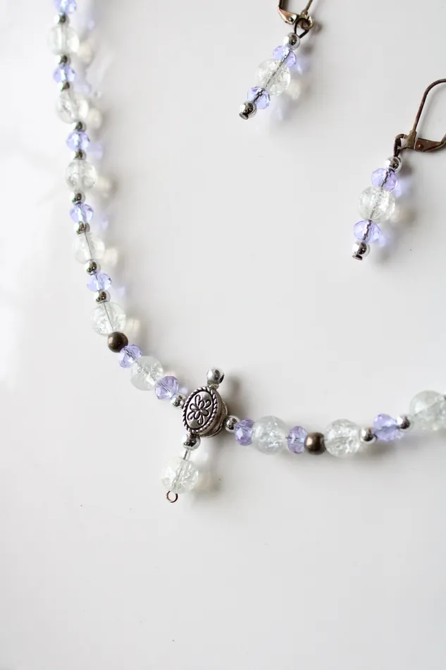 Jubilee Thrift Earrings Swarovski Crystal Purple Clear Glass Stone Beaded Necklace Earring Set