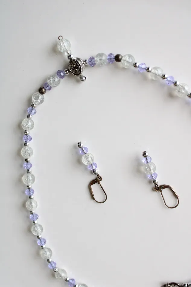 Jubilee Thrift Earrings Swarovski Crystal Purple Clear Glass Stone Beaded Necklace Earring Set