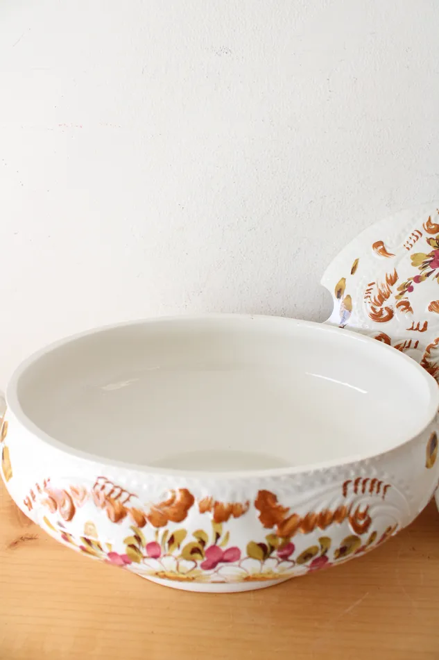 Jubilee Thrift Earrings Vintage Italy Made Hand Painted Floral Leaves Soup Tureen Tray