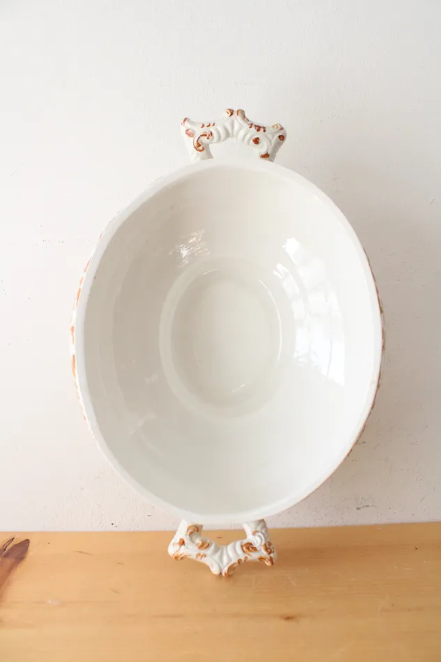Jubilee Thrift Earrings Vintage Italy Made Hand Painted Floral Leaves Soup Tureen Tray