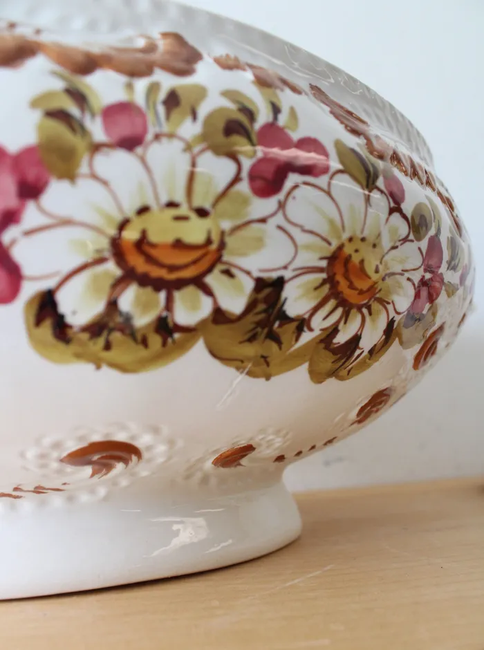 Jubilee Thrift Earrings Vintage Italy Made Hand Painted Floral Leaves Soup Tureen Tray