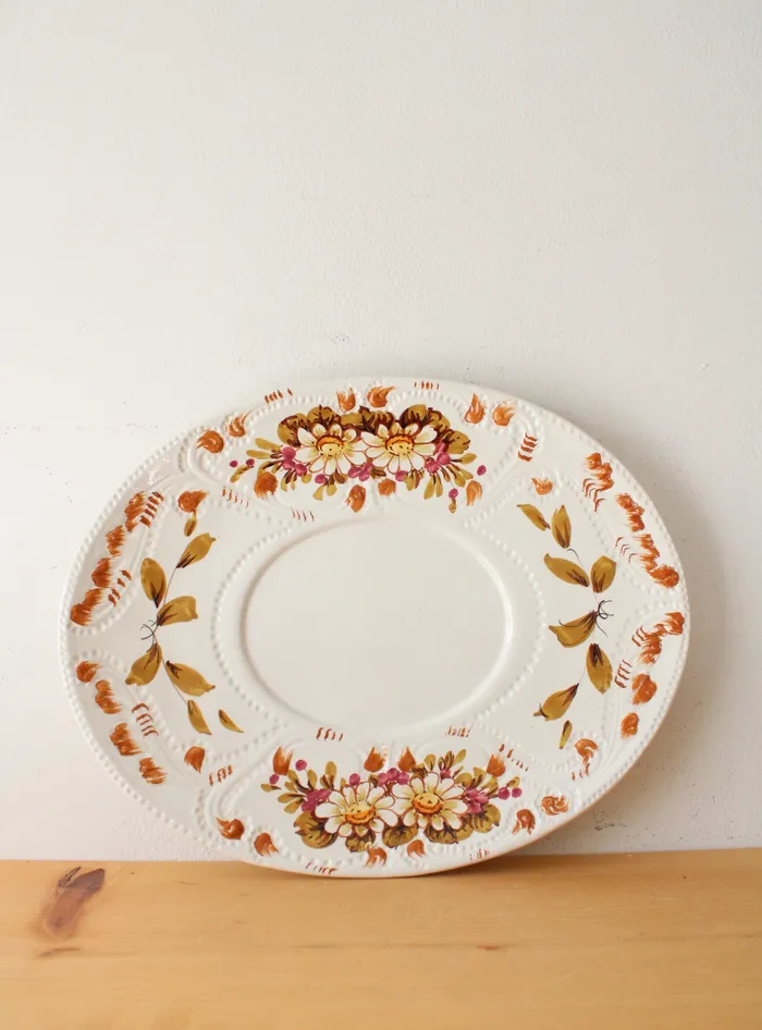Jubilee Thrift Earrings Vintage Italy Made Hand Painted Floral Leaves Soup Tureen Tray