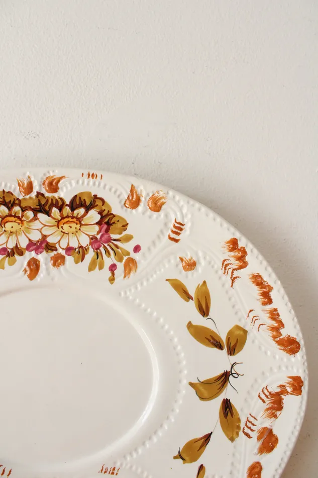 Jubilee Thrift Earrings Vintage Italy Made Hand Painted Floral Leaves Soup Tureen Tray