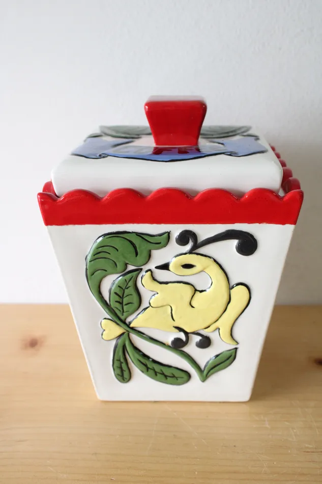 Jubilee Thrift Earrings Vintage JG Painted Coffee Porcelain Cannister