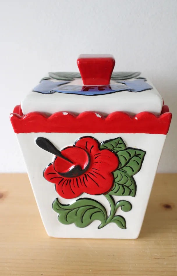 Jubilee Thrift Earrings Vintage JG Painted Coffee Porcelain Cannister