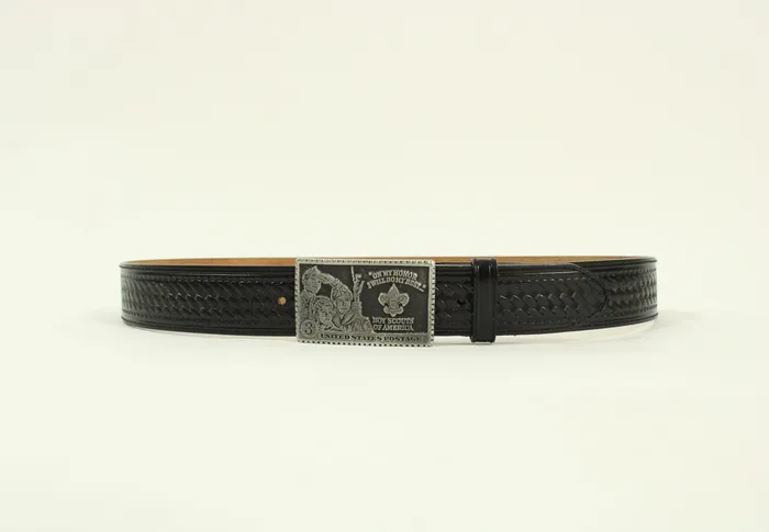 Jubilee Thrift Rings Boy Scout Solid Pewter Cowhide Leather Black Belt Size 38 3539