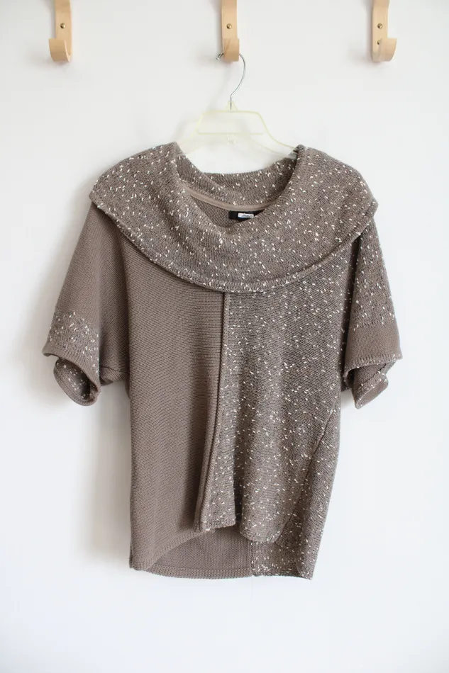 Jubilee Thrift Rings Brown White Textured Swoop Neck Short Sleeved Sweater Top S Petite Jubilee Thrift Rings Brown White Textured Swoop Neck Short Sleeved Sweater Top S Petite
