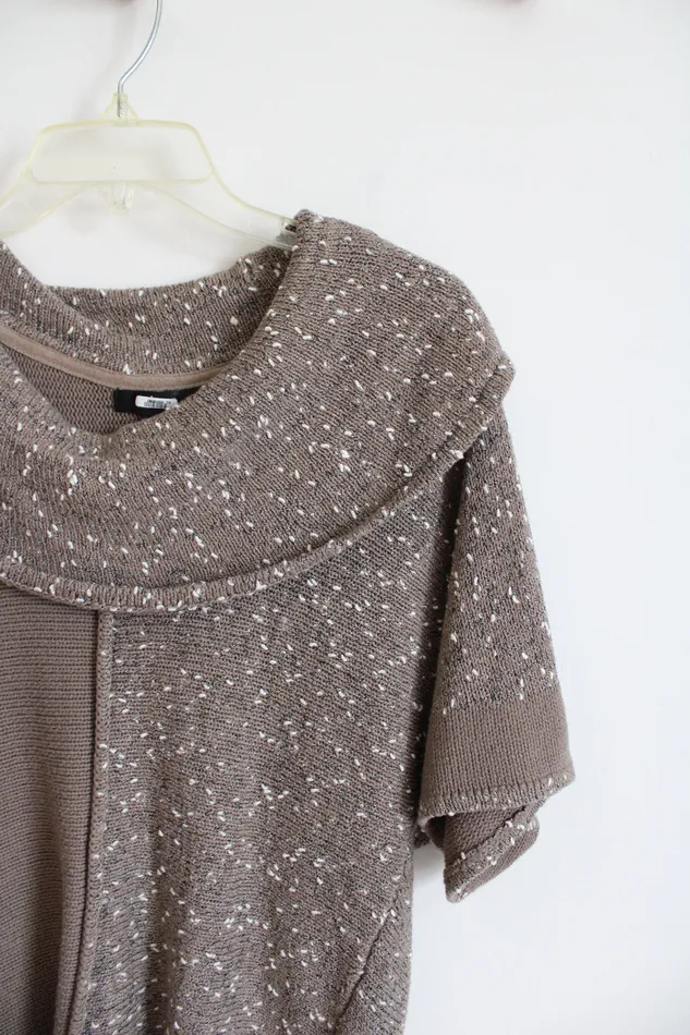 Jubilee Thrift Rings Brown White Textured Swoop Neck Short Sleeved Sweater Top S Petite
