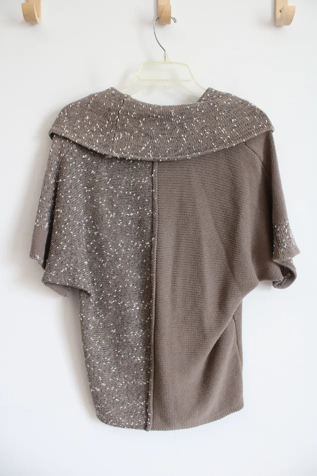 Jubilee Thrift Rings Brown White Textured Swoop Neck Short Sleeved Sweater Top S Petite