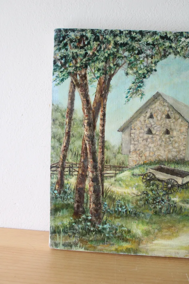 Jubilee Thrift Rings Susan Wimer Stone Barn Farm Canvas Painting 16X12