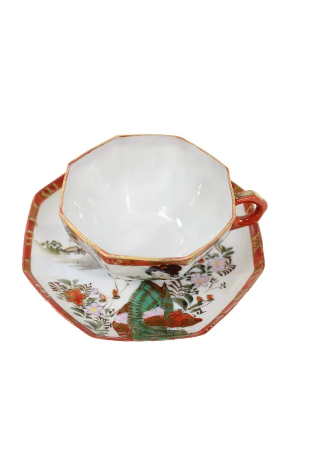 Jubilee Thrift Vintage Octagon Painted Geisha Teacup Earrings