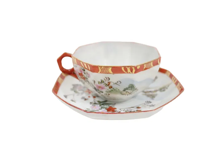 Jubilee Thrift Vintage Octagon Painted Geisha Teacup Earrings