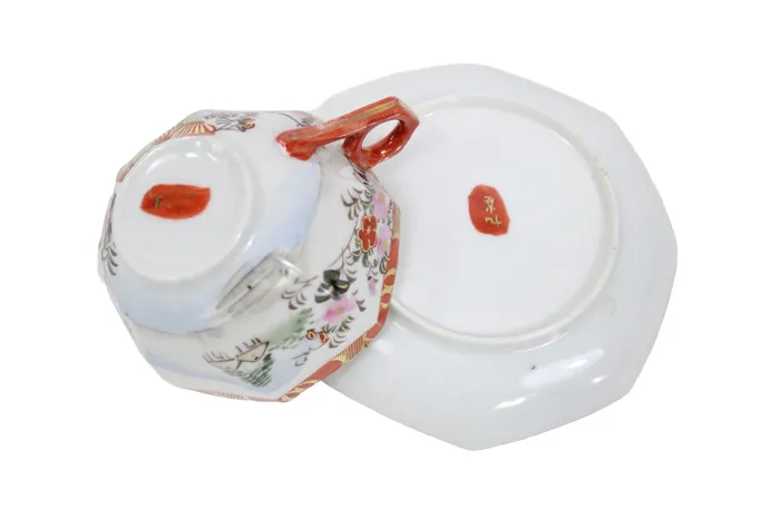 Jubilee Thrift Vintage Octagon Painted Geisha Teacup Earrings