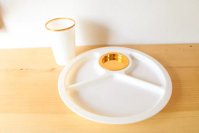 Jubilee Thrift Vintage TriColor Plastic Plate Cup Set Earrings
