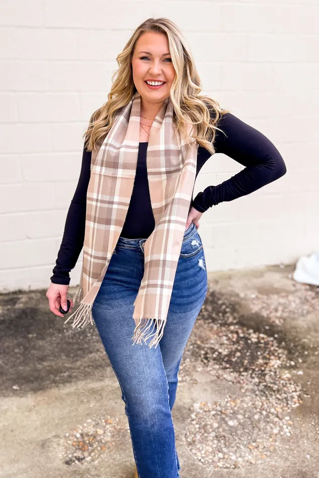 Judson Necklaces Plaid Ultra Soft Scarf With Fringe Beige Judson Necklaces Plaid Ultra Soft Scarf With Fringe Beige