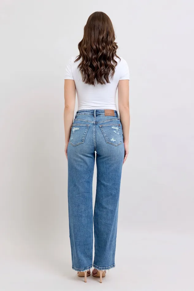JUDY BLUE HIGH WAIST HEAVY DESTROY STRAIGHT JEAN MEDIUM STONE JUDY BLUE Rings