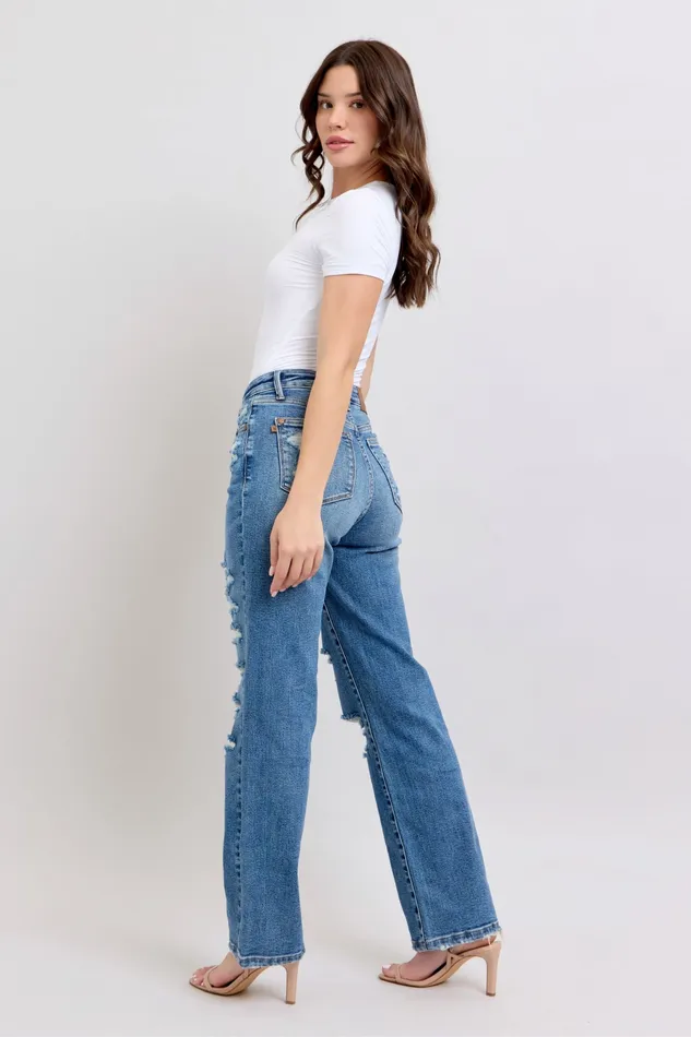 JUDY BLUE HIGH WAIST HEAVY DESTROY STRAIGHT JEAN MEDIUM STONE JUDY BLUE Rings