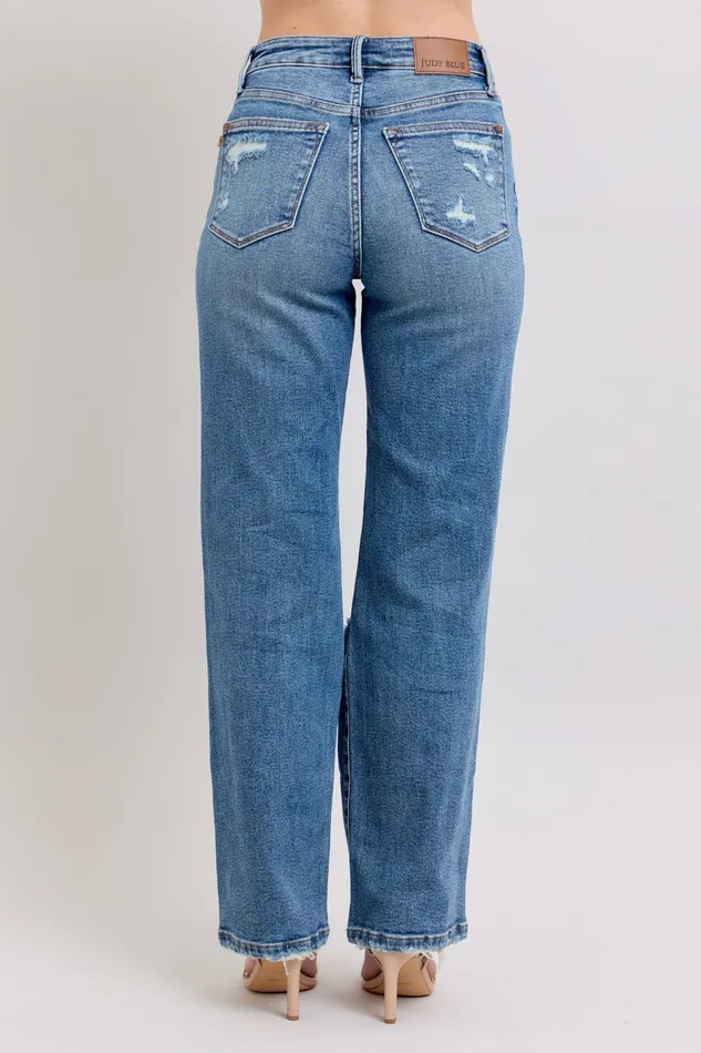 JUDY BLUE HIGH WAIST HEAVY DESTROY STRAIGHT JEAN MEDIUM STONE JUDY BLUE Rings