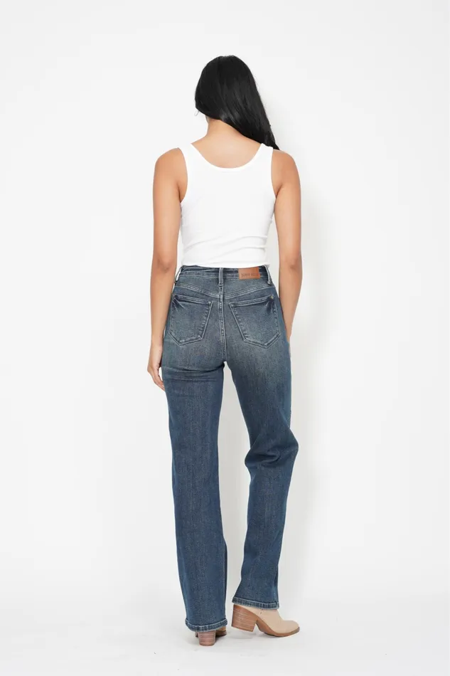 JUDY BLUE HIGH WAIST WESTERN SEAM DETAIL STRAIGHT JEAN DARK STONE JUDY BLUE Rings