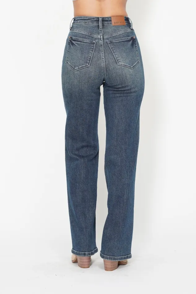 JUDY BLUE HIGH WAIST WESTERN SEAM DETAIL STRAIGHT JEAN DARK STONE JUDY BLUE Rings