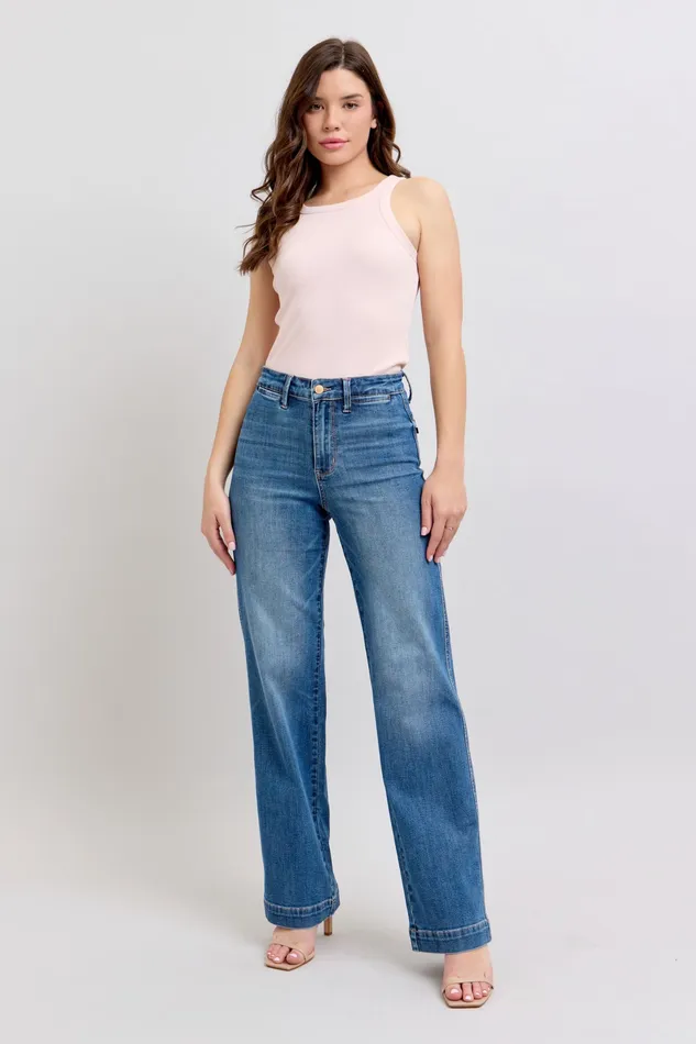 JUDY BLUE JUDY BLUE HIGH WAIST CONTRAST THREAD STRAIGHT JEANS MEDIUM STONE Rings
