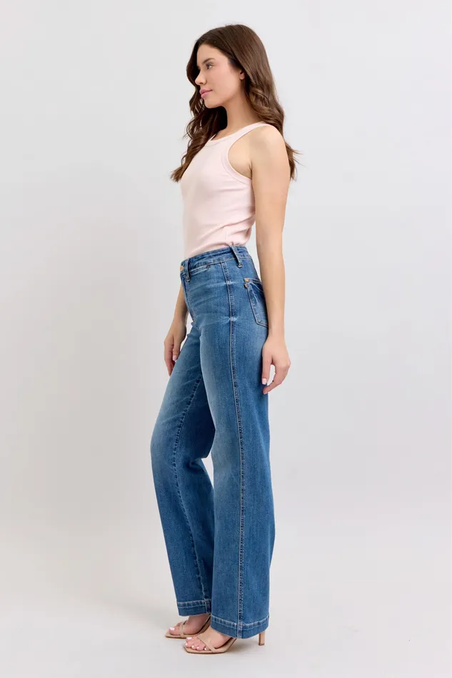 JUDY BLUE JUDY BLUE HIGH WAIST CONTRAST THREAD STRAIGHT JEANS MEDIUM STONE Rings
