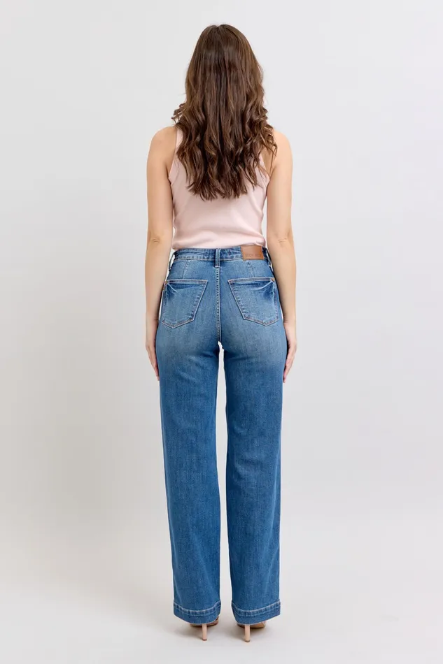 JUDY BLUE JUDY BLUE HIGH WAIST CONTRAST THREAD STRAIGHT JEANS MEDIUM STONE Rings